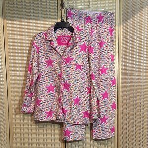 Victoria's Secret Y2K 2 Piece Cotton Pajama Set Pink & White With Stars Medium